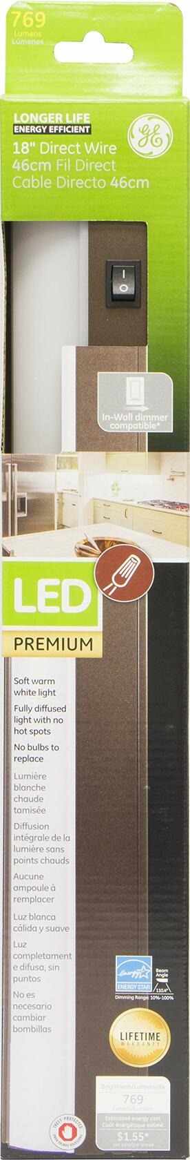 GE 18 Inch LED Premium Under Cabinet Light Fixture, Bronze Finish, Direct Wire, Warm White 3000K, 769 Lumens, Steel Housing, On/Off Switch, Kitchen, Office, Vanity, Display, Garage, Workbench, 38887