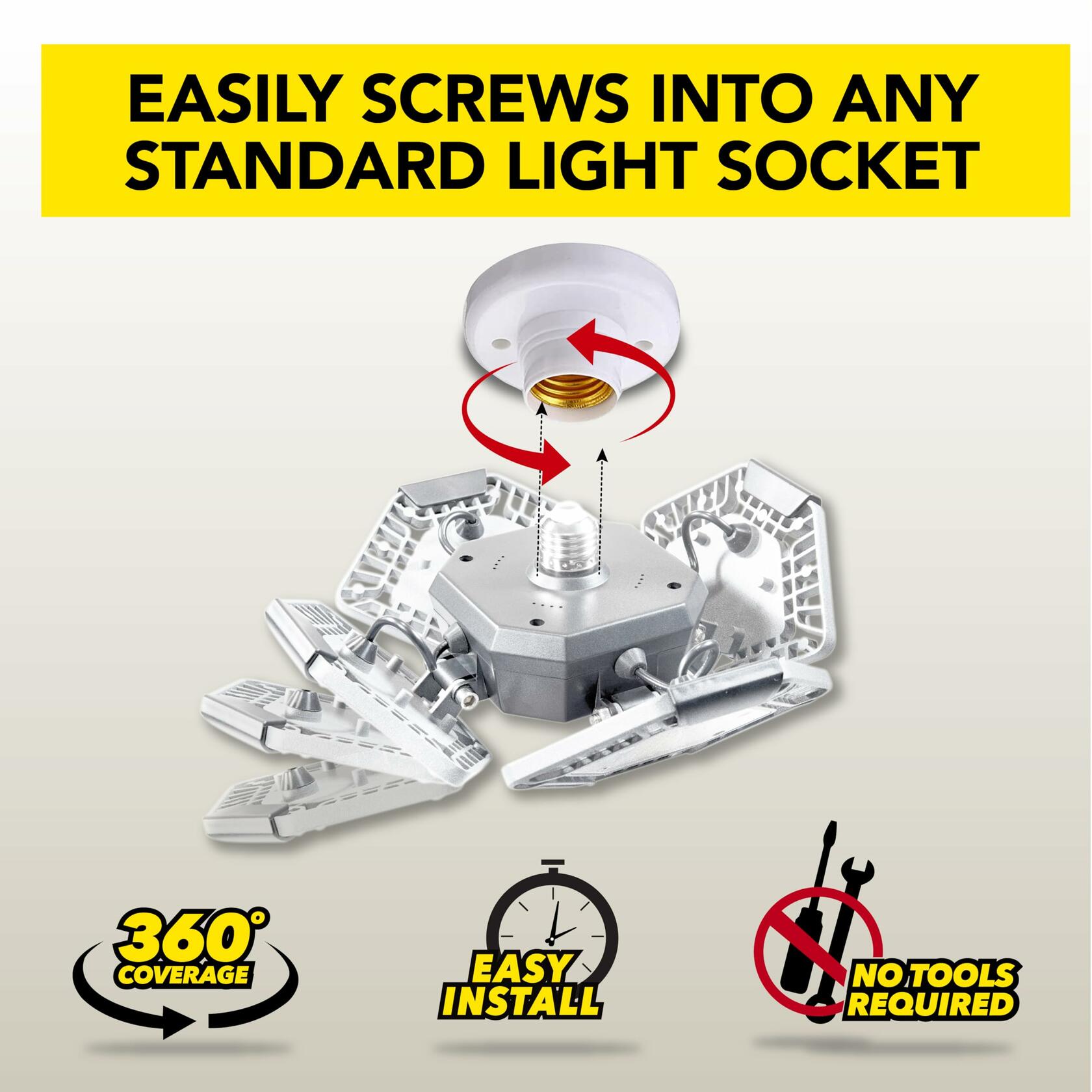 Bell+Howell QUADBURST LED Shop Light 80W 5500 Lumen Heavy-Duty Aluminum - Ultra-Bright Garage Ceiling Light with Deformable Panels, 192 Ultra High-Intensity for Garage, Bedrooms, Living Rooms (White)