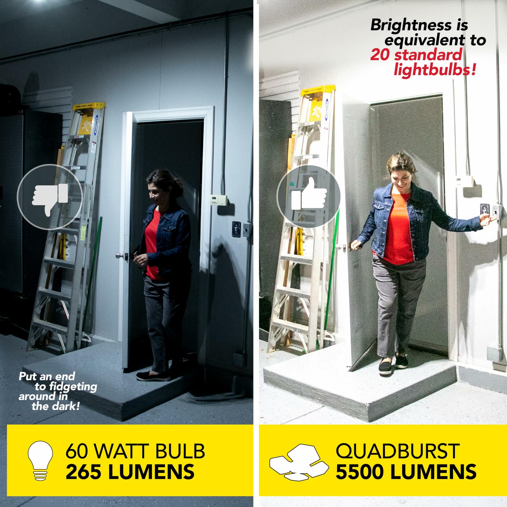 Bell+Howell QUADBURST LED Shop Light 80W 5500 Lumen Heavy-Duty Aluminum - Ultra-Bright Garage Ceiling Light with Deformable Panels, 192 Ultra High-Intensity for Garage, Bedrooms, Living Rooms (White)