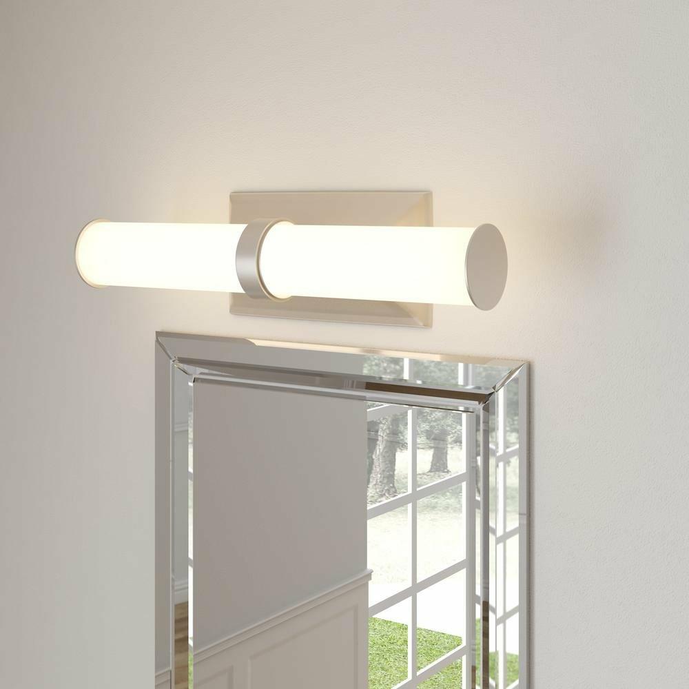 23-Watt Polished Nickel Integrated LED Bath Light with Tube Etched Glass