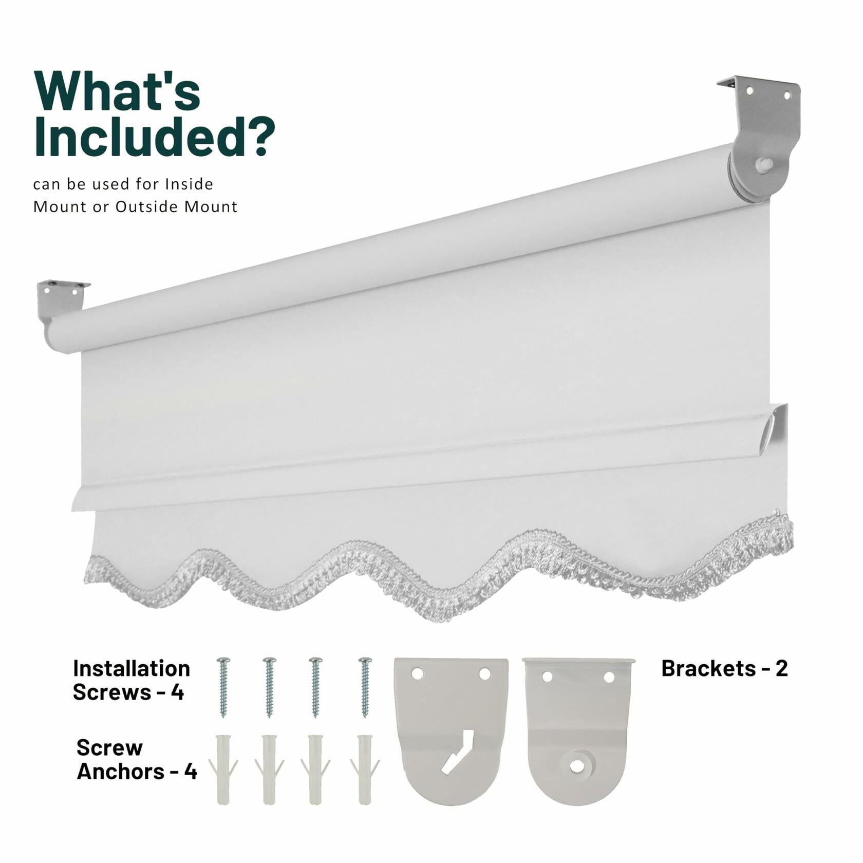 CHICOLOGY Blackout Custom Roller Shades, Cordless Blinds, Window Shades for Home, Roller Window Shades,Window Treatments, Door Blinds, Blackout Shades, White Solid (Fringe), 38.5" W X 64" H