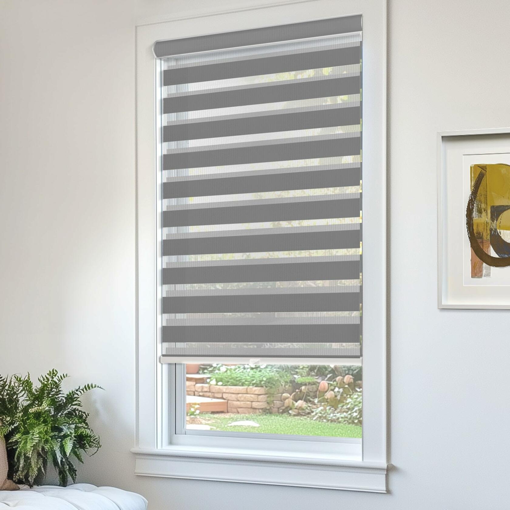 CHICOLOGY Zebra Blinds , Roller Window Shades , Blinds for Windows , Roller Shades for Windows , Window Shades for Home , Window Shades , Pull Down Shades for Windows , 52"W X 72"H , Basic Slate