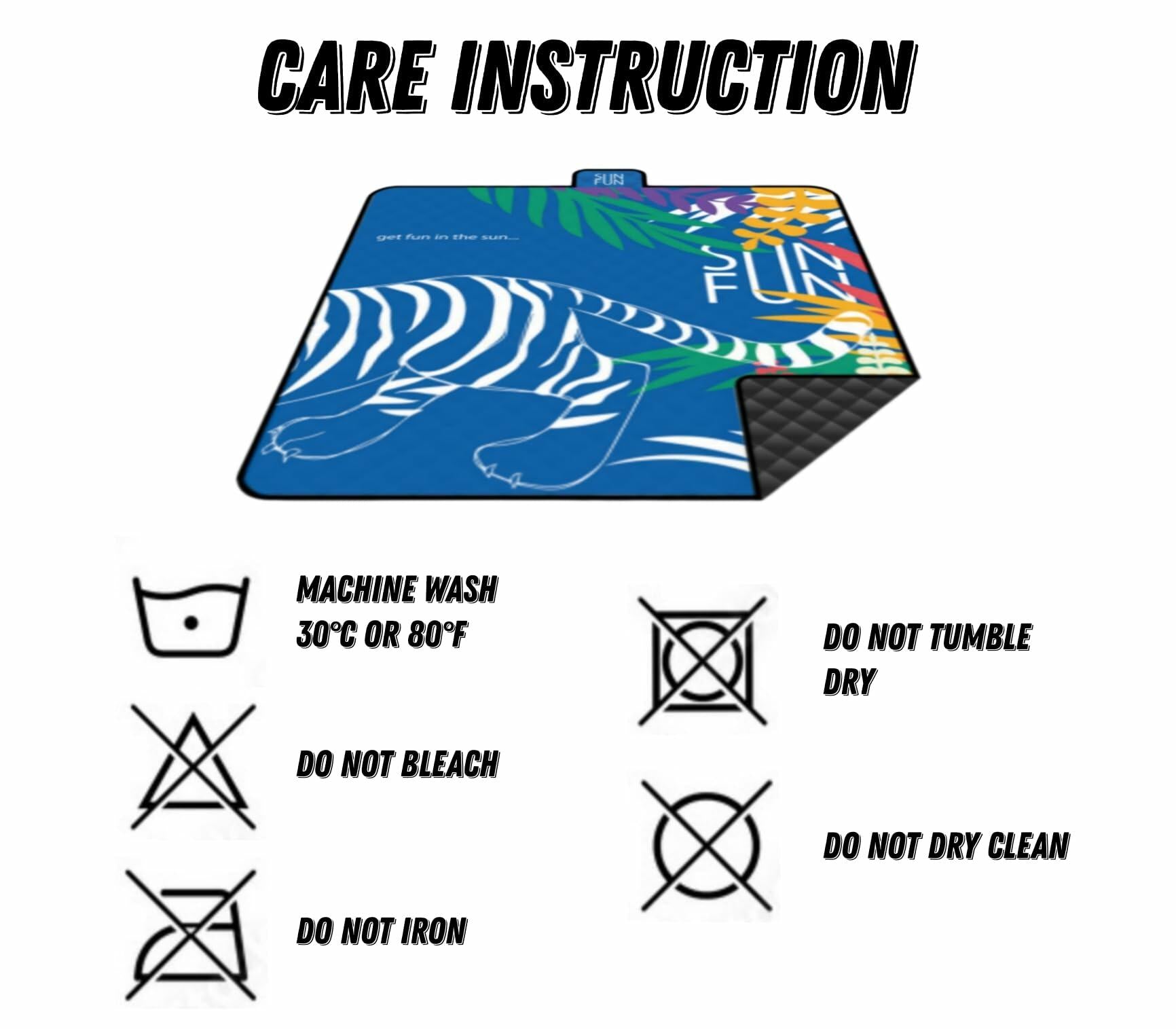 SUNFUN Beach Blanket Picnic Mat Sandproof Waterproof Foldable, Soft Touch as Cotton, Outdoor Activity, Backpack Included Anchored with 4 Plastic Stakes, Blue Tiger in Jungle