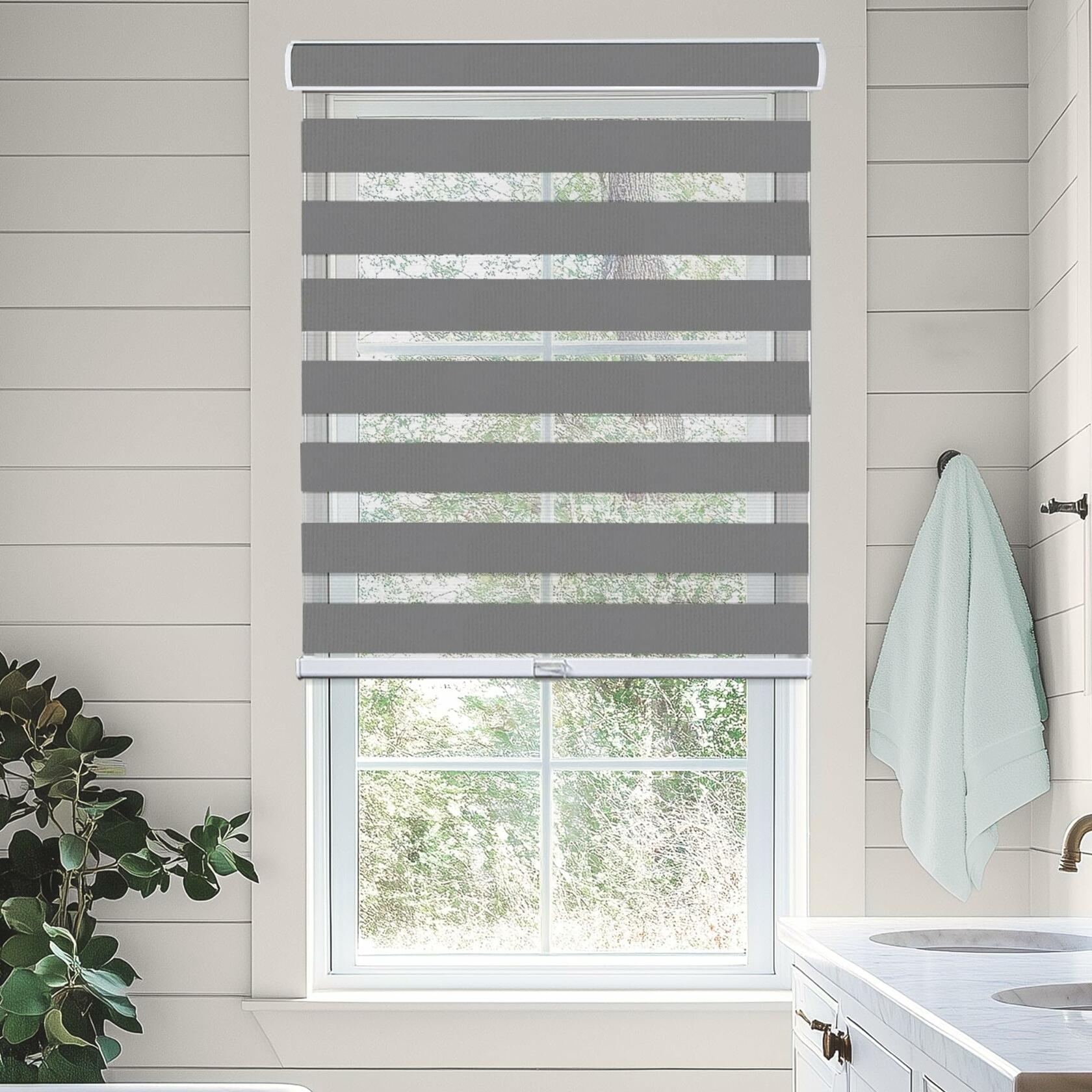 CHICOLOGY Zebra Blinds , Roller Window Shades , Blinds for Windows , Roller Shades for Windows , Window Shades for Home , Window Shades , Pull Down Shades for Windows , 52"W X 72"H , Basic Slate