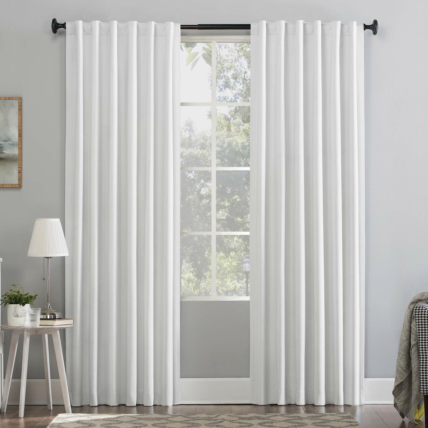 Sun Zero Hampshire Velvet Noise Reducing Thermal Extreme Total Blackout Back Tab Curtain Panel, 50" x 96", Pearl