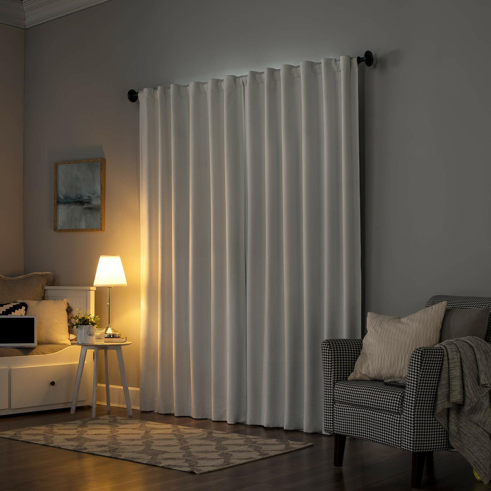 Sun Zero Hampshire Velvet Noise Reducing Thermal Extreme Total Blackout Back Tab Curtain Panel, 50" x 96", Pearl