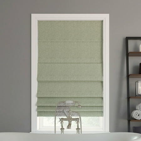 Sun Zero Pryer Textured 100% Blackout Cordless Roman Shade 35 x64 Sage Green