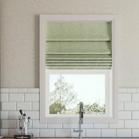 Sun Zero Somerton Textured 100% Blackout Cordless Roman Shade 31 x64 Sage Green