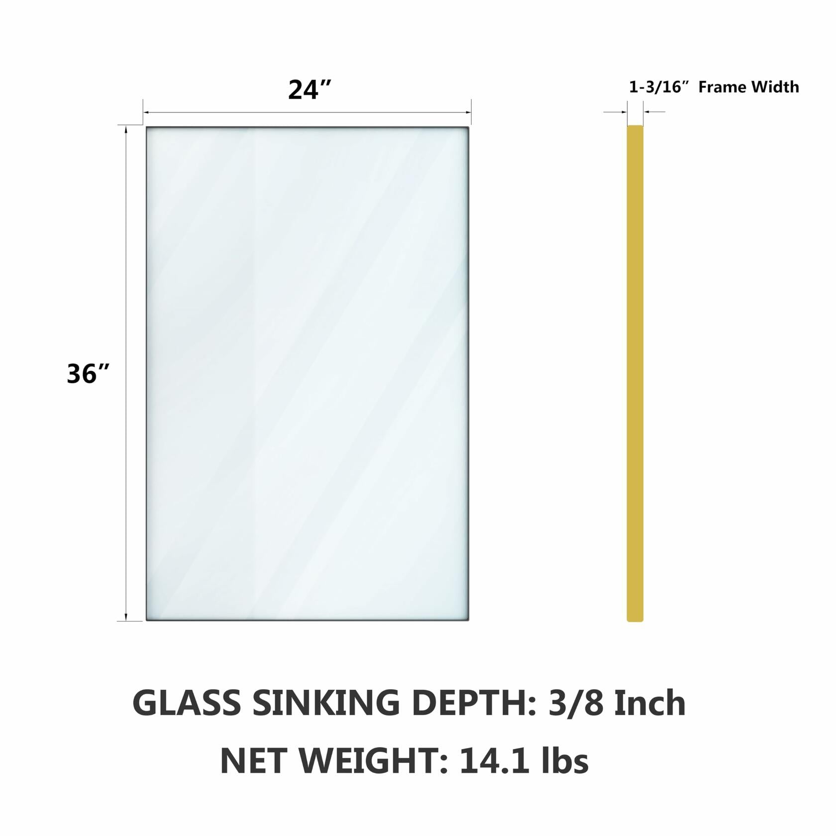 VocalStar 24 x 36 Inch Gold Bathroom Mirror, Square Corner Rectangle Brass Metal Framed Bathroom Vanity Mirrors for Wall, 1/4-inch Shatterproof Glass | Ultra-Flush Hanging