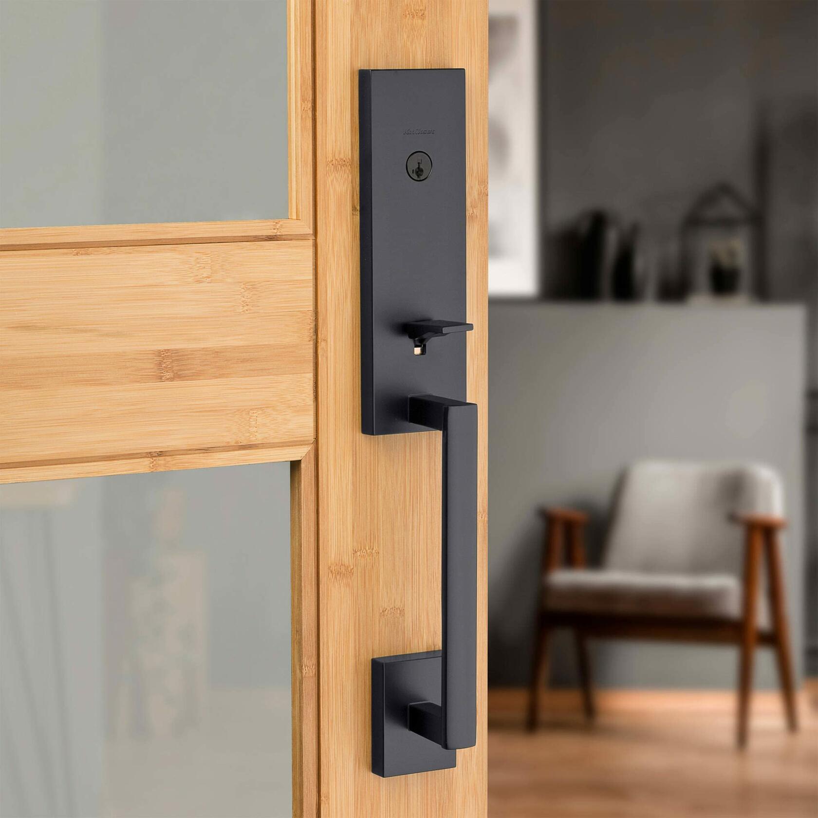 Kwikset 818VNHLIP-514S Single Cylinder Vancouver Exterior Handleset with SmartKey with RCAL Latch and RCS Strike Iron Black Finish