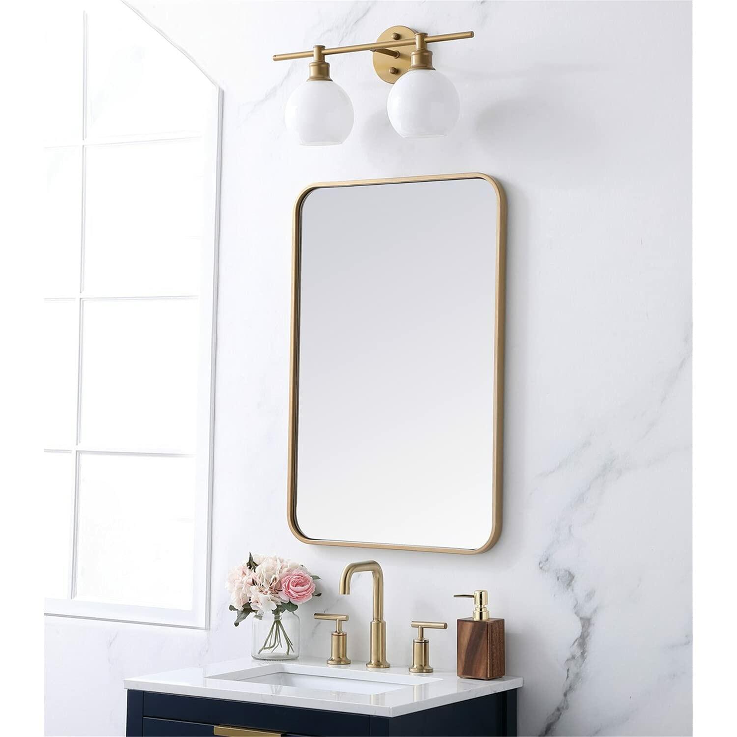 Elegant Decor Evermore 20x30 Soft Corner Metal Rectangular Mirror in Brass