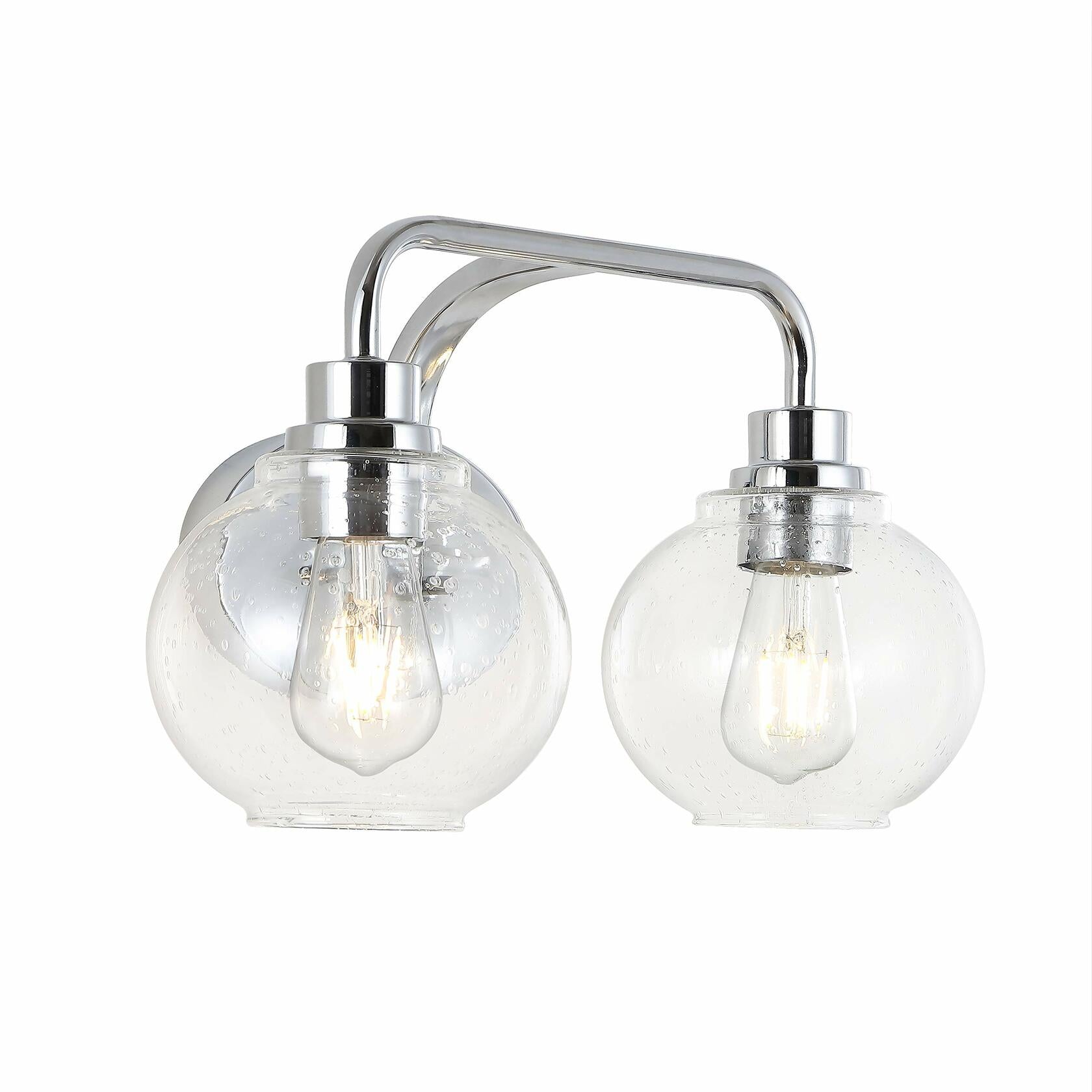 JONATHAN Y JYL7527B Sandrine 17.5" 2-Light Iron/Seeded Glass Cottage Rustic LED Vanity Light Classic 2700K LED 4W Bulbs Entryway Lobby Kitchen Bathroom Bedroom Living Room Hallway, Chrome