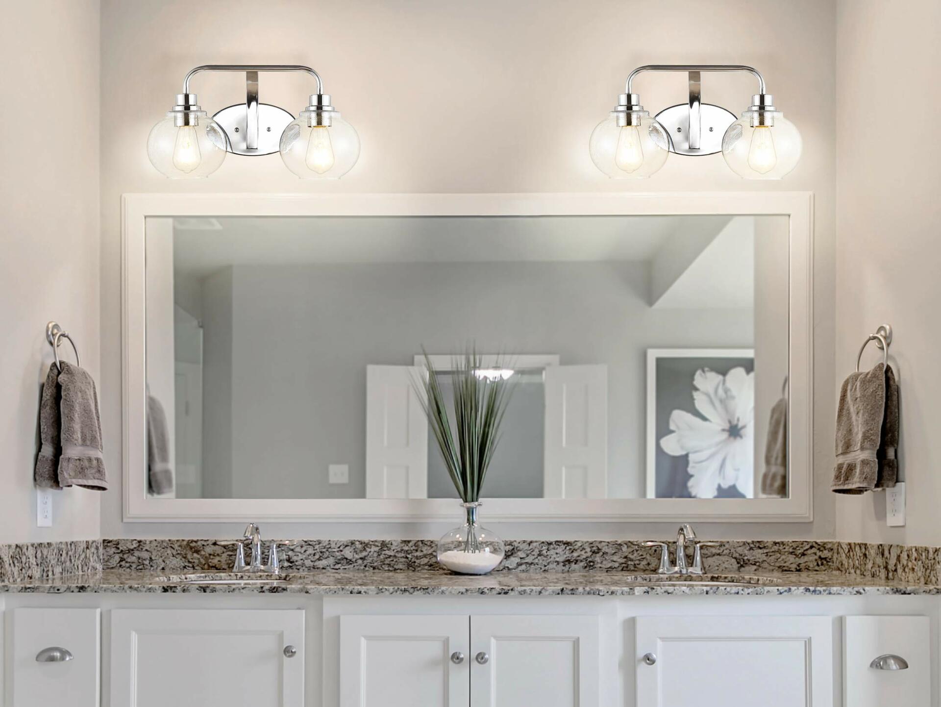 JONATHAN Y JYL7527B Sandrine 17.5" 2-Light Iron/Seeded Glass Cottage Rustic LED Vanity Light Classic 2700K LED 4W Bulbs Entryway Lobby Kitchen Bathroom Bedroom Living Room Hallway, Chrome