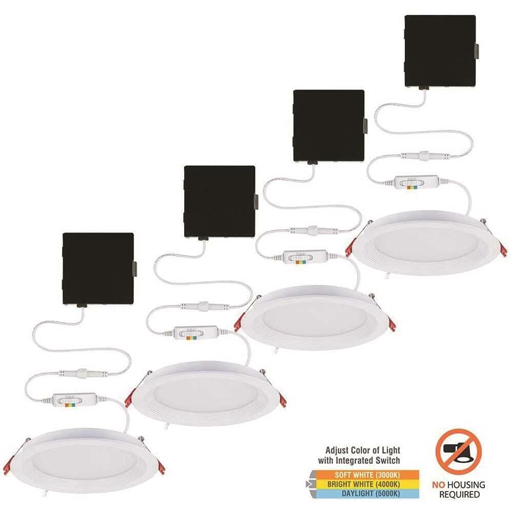 Ultra Slim 91480 6 ft. Color Selectable New Construction & Remodel Canless Recessed Integrated LED Kit, White - Pack of 4