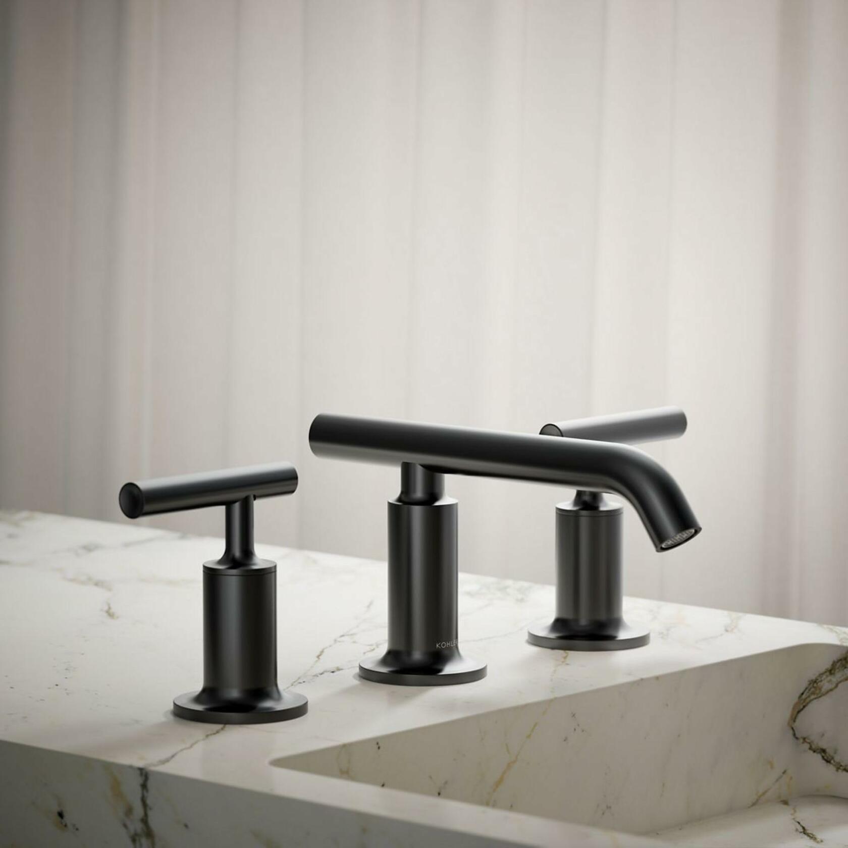 KOHLER Purist Widespread Bathroom Sink Faucet with Low Lever Handles and Low Spout