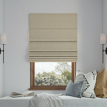 35"x64" Sun Zero 100% Blackout Pryer Textured Cordless Roman Window Shade Stone: Indoor Blinds & Window Treatments