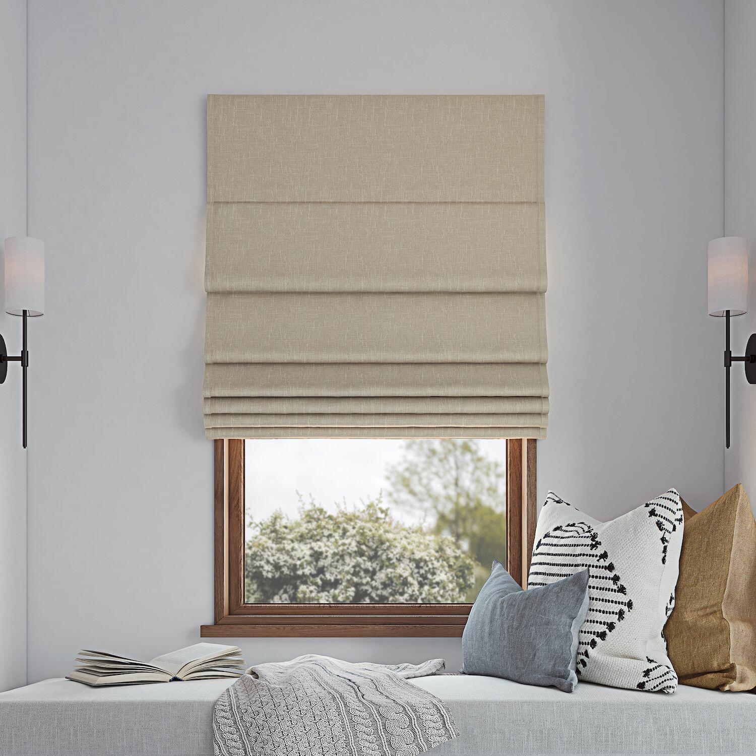 35"x64" Sun Zero 100% Blackout Pryer Textured Cordless Roman Window Shade Stone: Indoor Blinds & Window Treatments