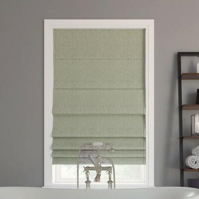 Sun Zero Pryer Textured 100% Blackout Cordless Roman Shade 35 x64 Sage Green