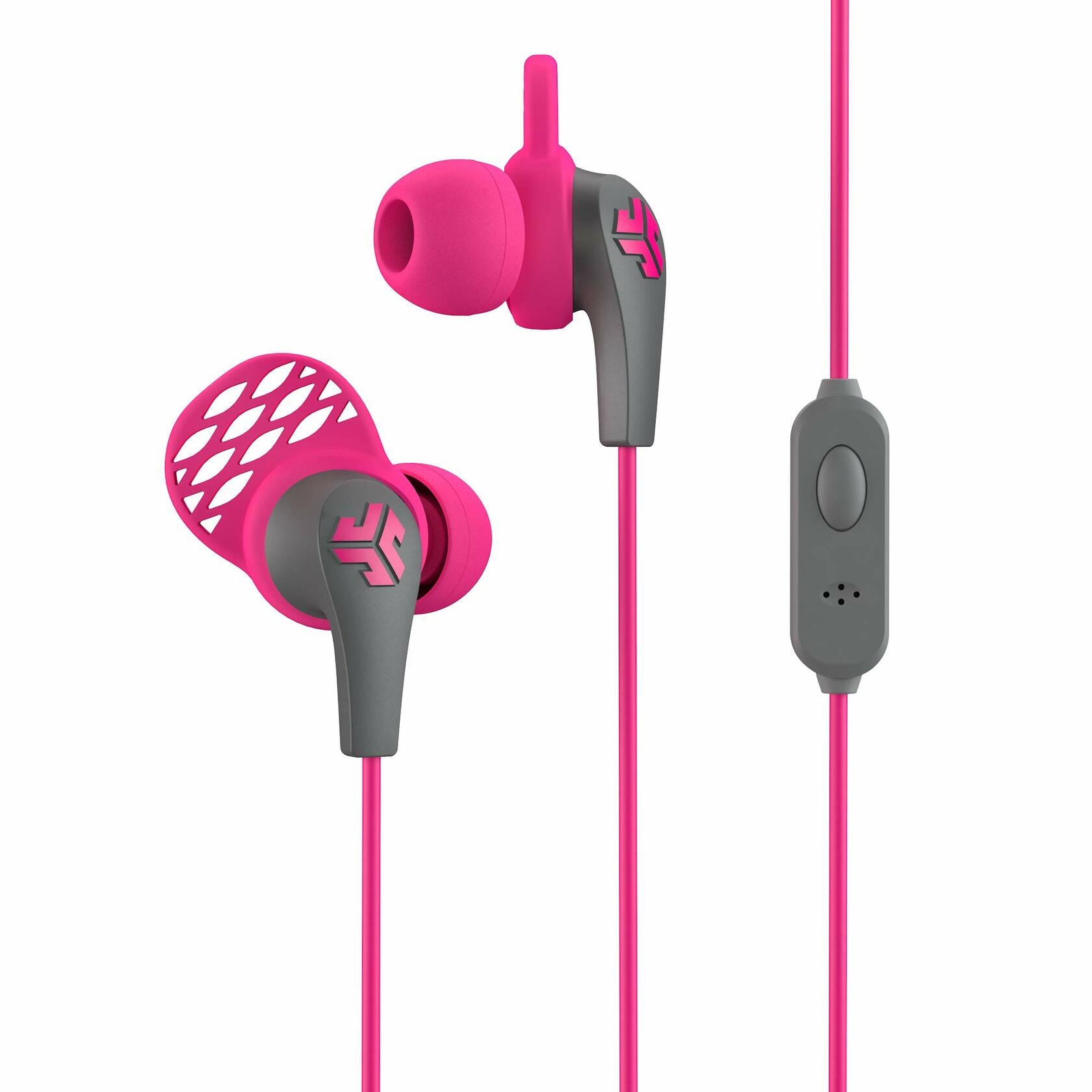 JLab JBuds Pro Signature Earbuds, Pink, Titanium 10mm Drivers, Music Controls, Universal Mic, Custom Fit with Cush Fins