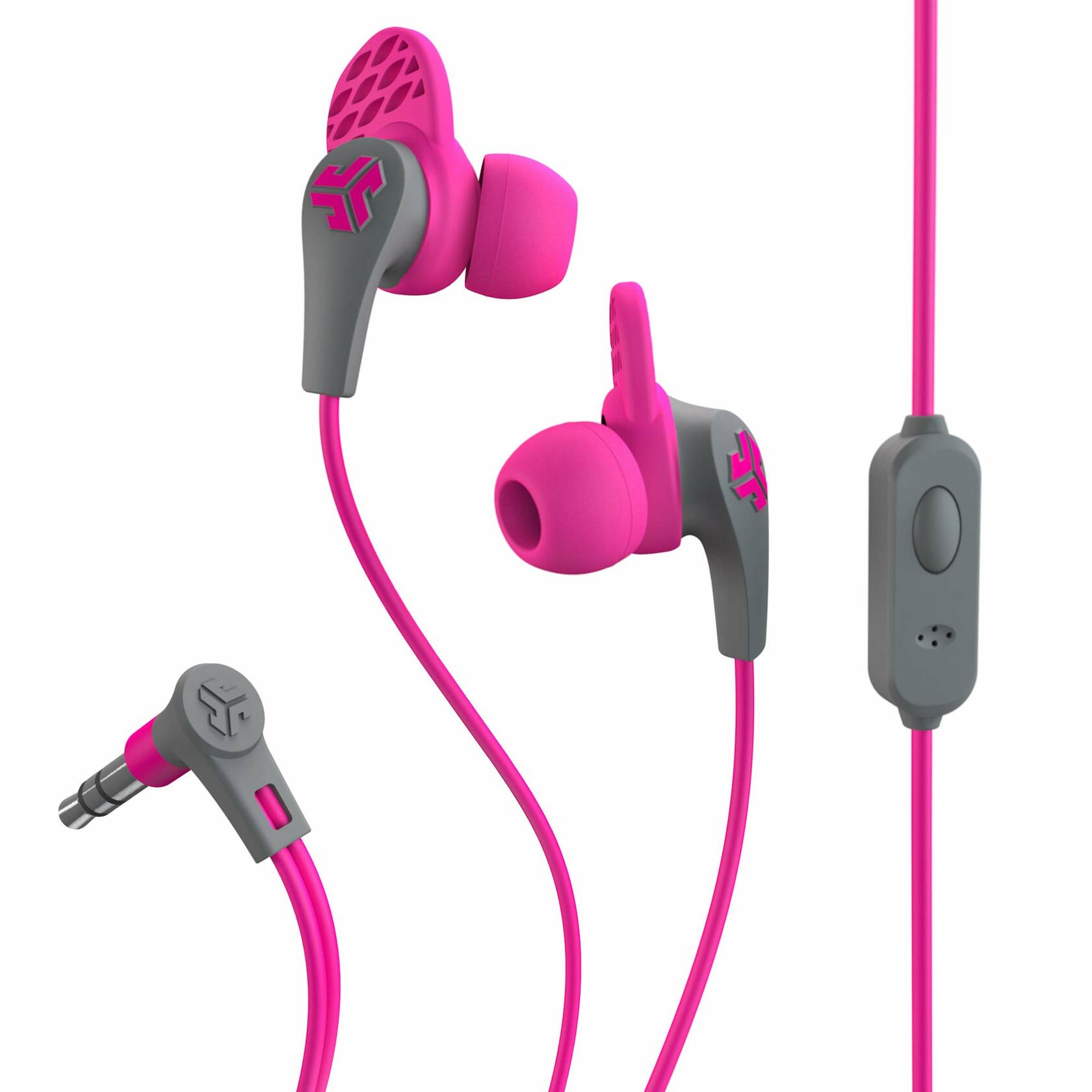 JLab JBuds Pro Signature Earbuds, Pink, Titanium 10mm Drivers, Music Controls, Universal Mic, Custom Fit with Cush Fins