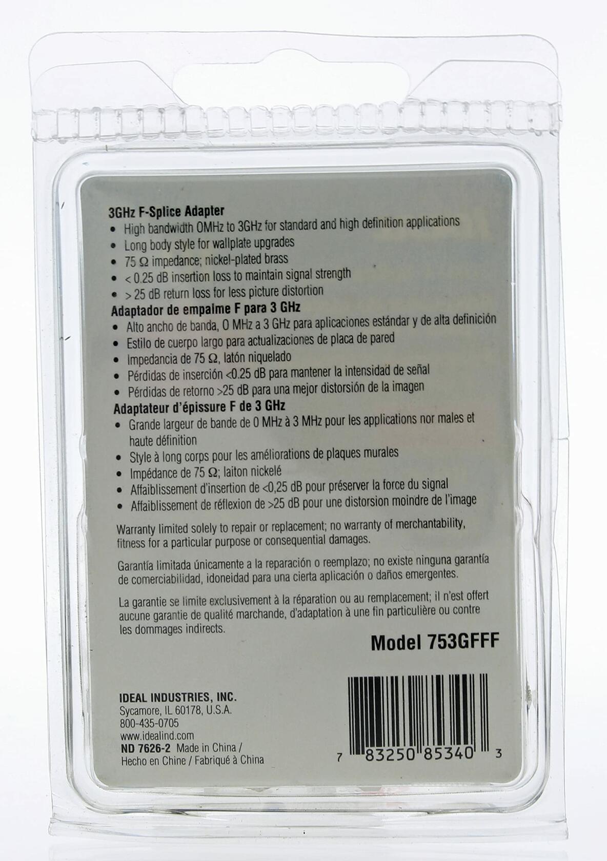 IDEAL Industries, Inc. 85-340 Coax Adapter Female to Female, F-Splice Coax Cable