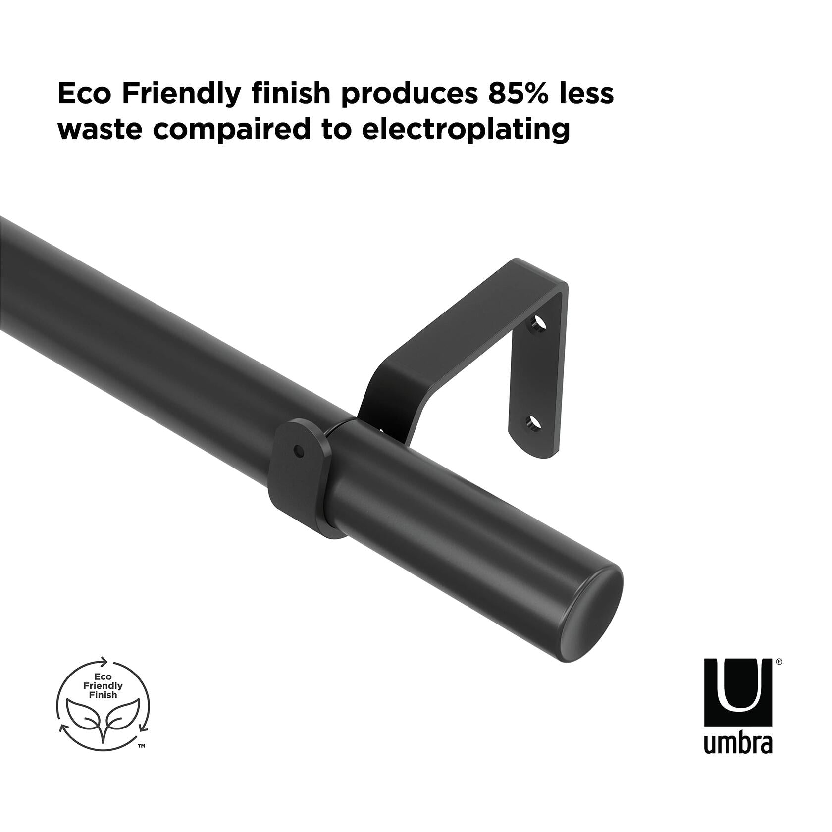 Umbra Zen Modern 1-Inch Curtain Rod, Includes 2 Matching Finials, Brackets & Hardware, 32 to 128-Inch, 42"-120", Black