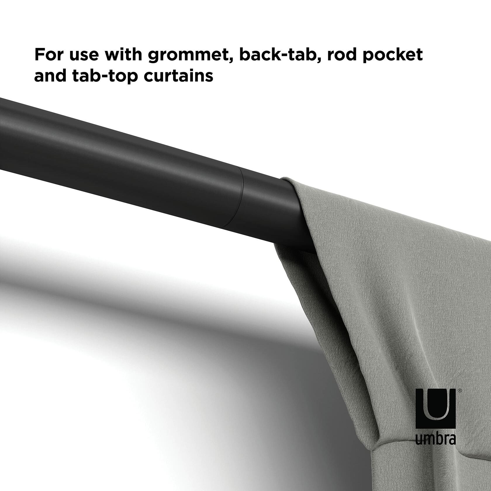 Umbra Zen Modern 1-Inch Curtain Rod, Includes 2 Matching Finials, Brackets & Hardware, 32 to 128-Inch, 42"-120", Black