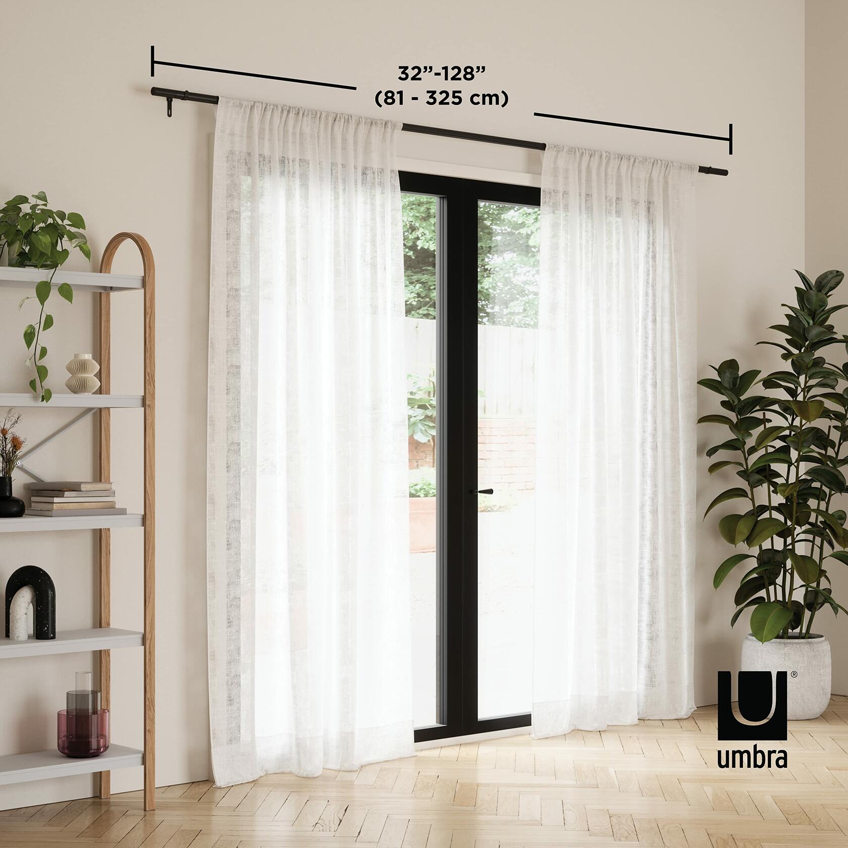 Umbra Zen Modern 1-Inch Curtain Rod, Includes 2 Matching Finials, Brackets & Hardware, 32 to 128-Inch, 42"-120", Black