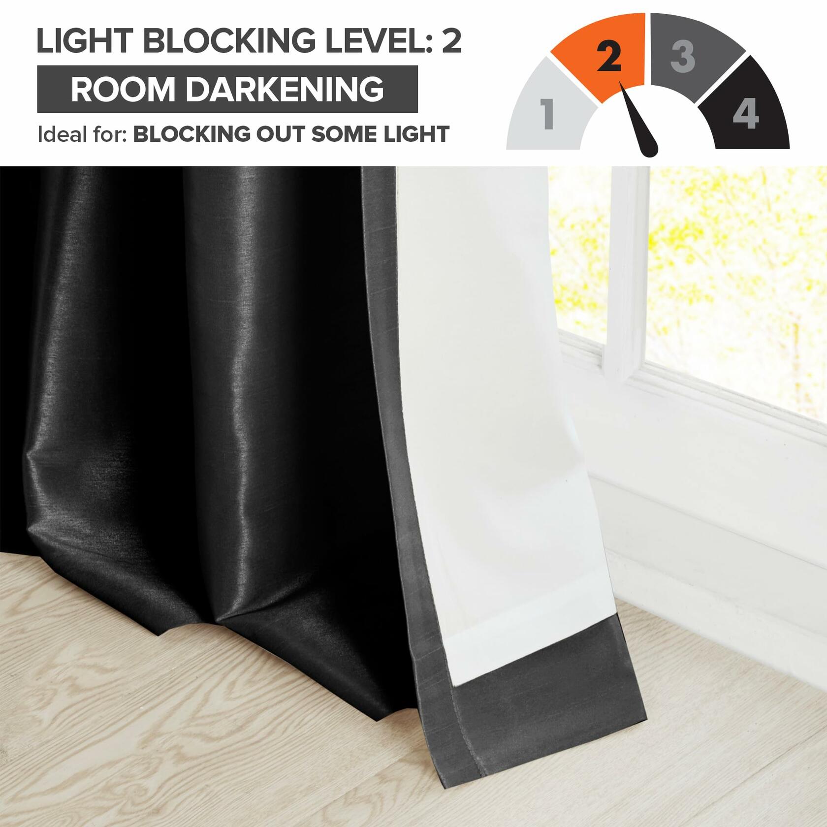 Madison Park Emilia Faux Silk Single Curtain with Privacy Lining, DIY Twist Tab Top, Room Darkening Window Drape for Living Room, Bedroom and Dorm, 108" L x 50" W, Black