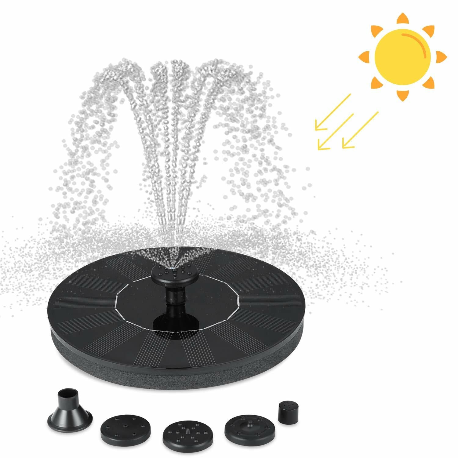 Dartwood Solar Water Fountain/Bird Bath with 4 Different Nozzle Heads - Perfect for Bird Bath and Small Ponds