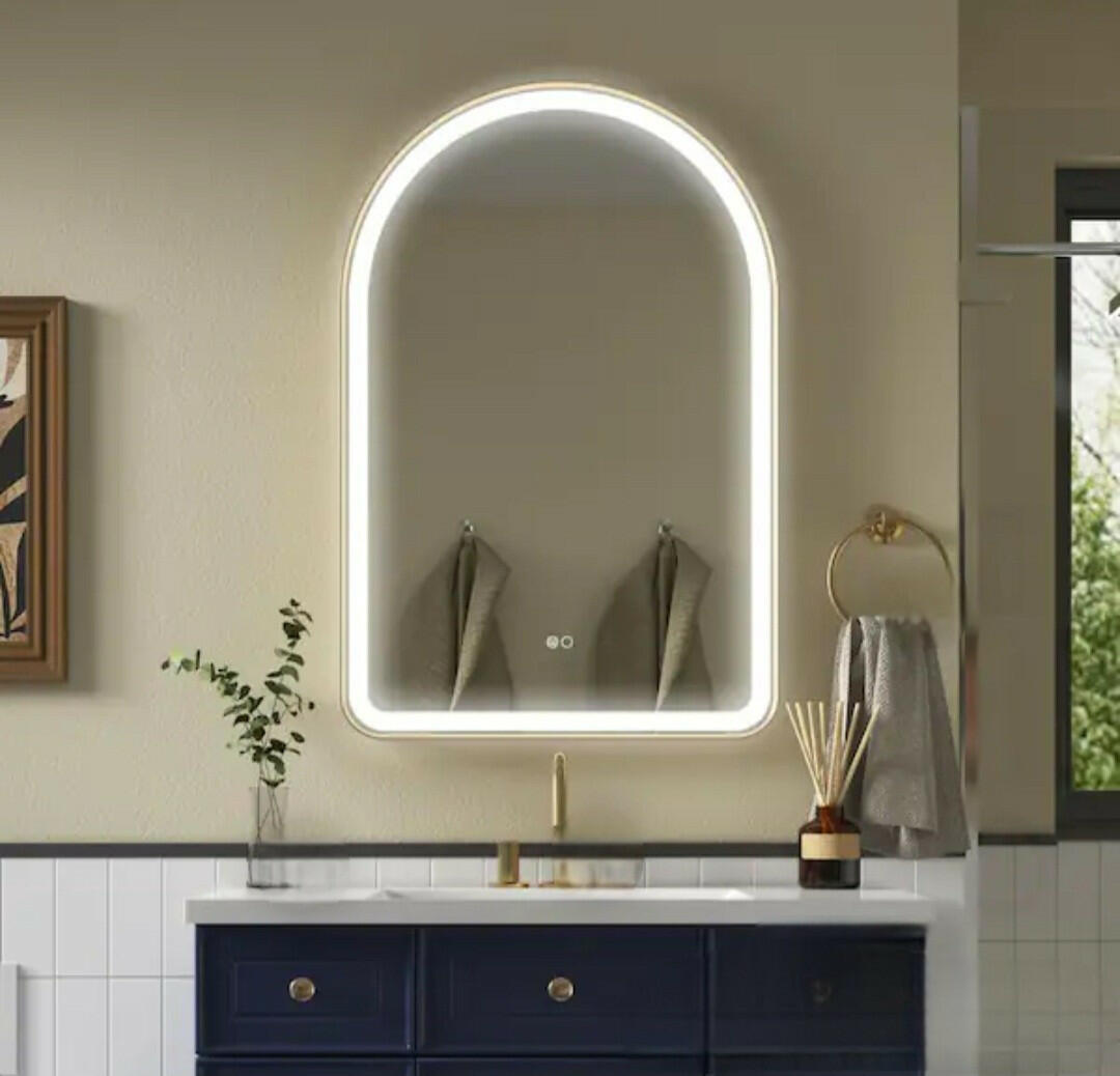 BONIE 24 in. W x 36 in. H Arched Framed LED Anti-Fog Wall Bathroom Vanity Mirror