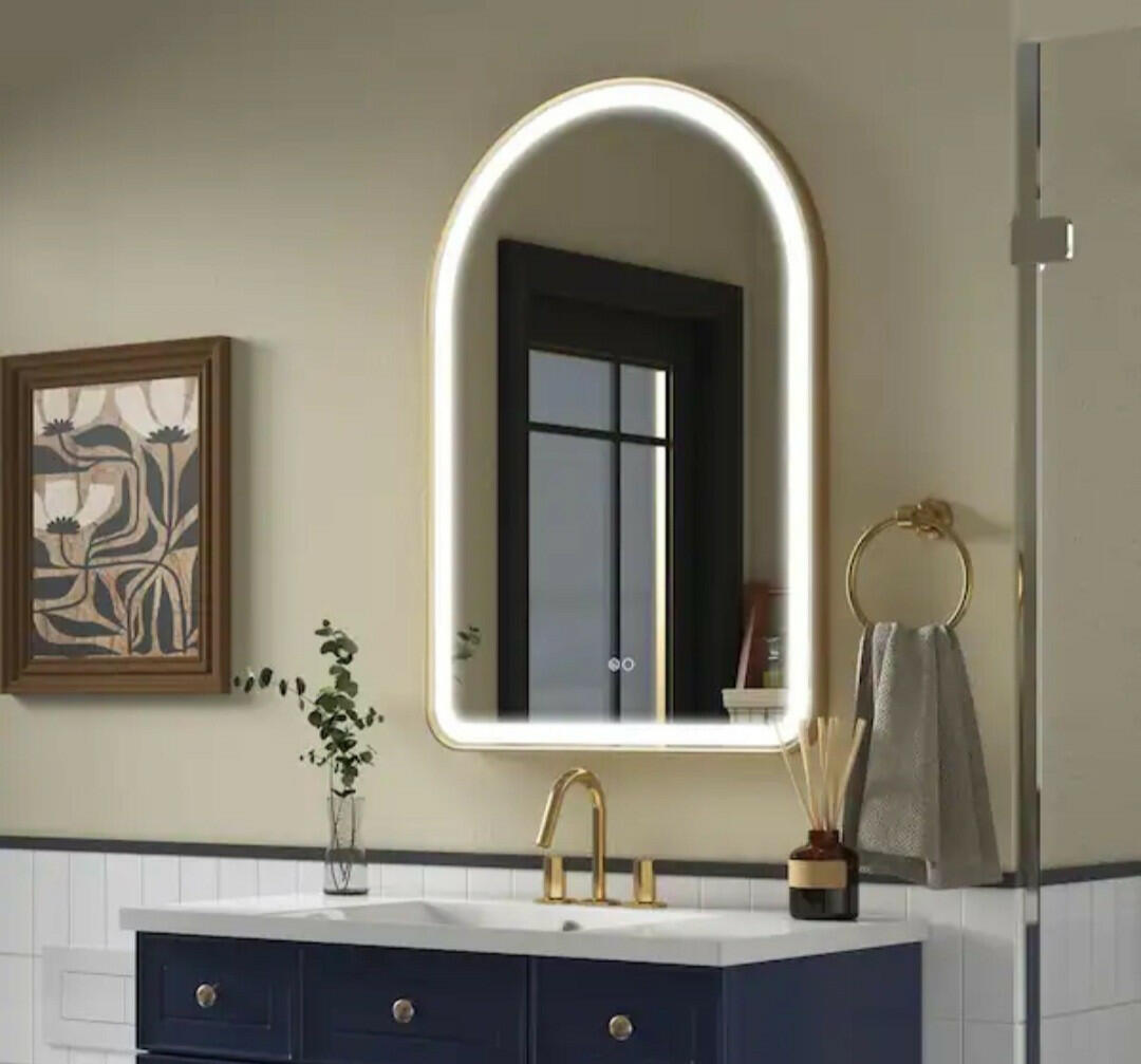 BONIE 24 in. W x 36 in. H Arched Framed LED Anti-Fog Wall Bathroom Vanity Mirror