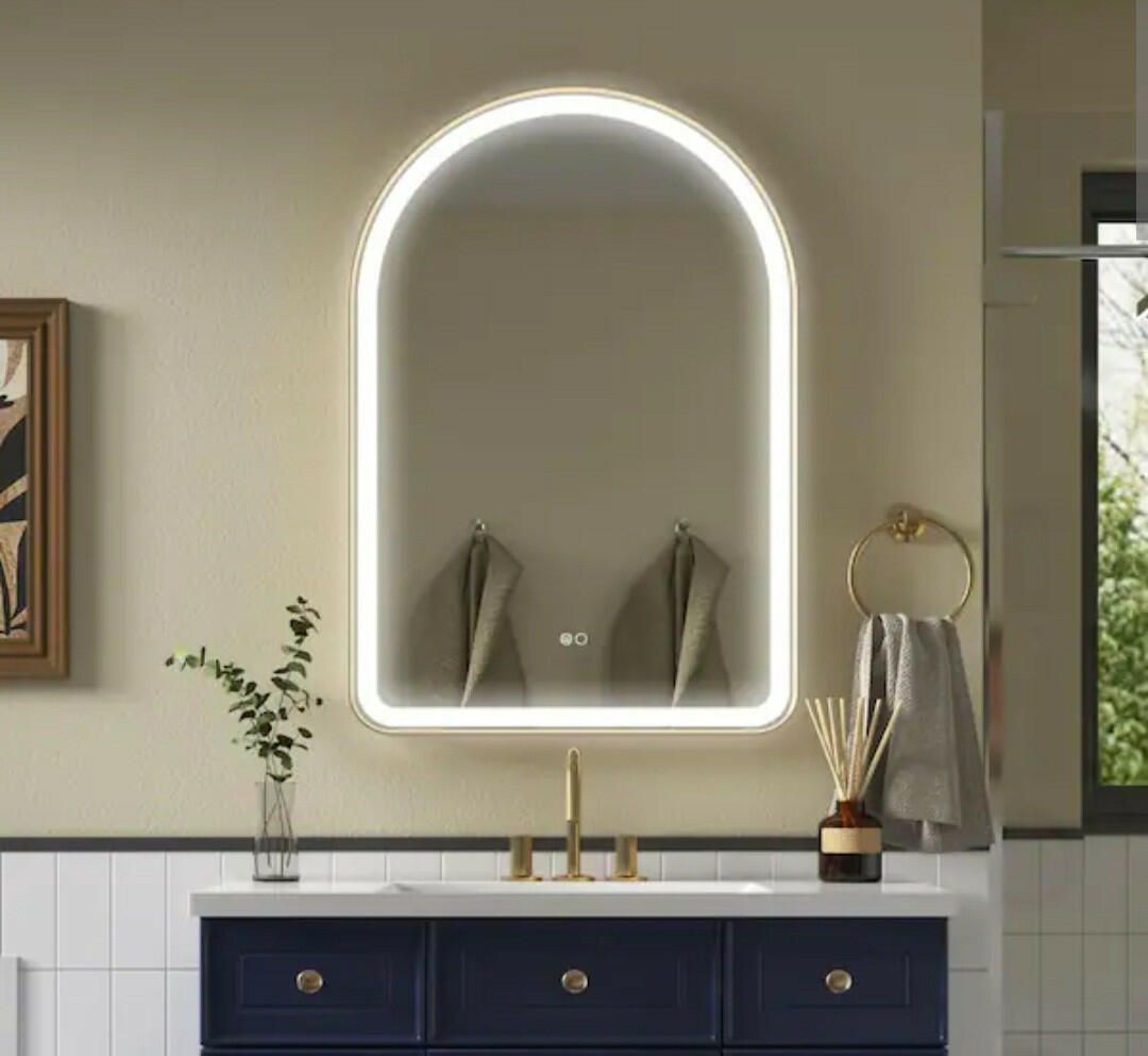 BONIE 24 in. W x 36 in. H Arched Framed LED Anti-Fog Wall Bathroom Vanity Mirror