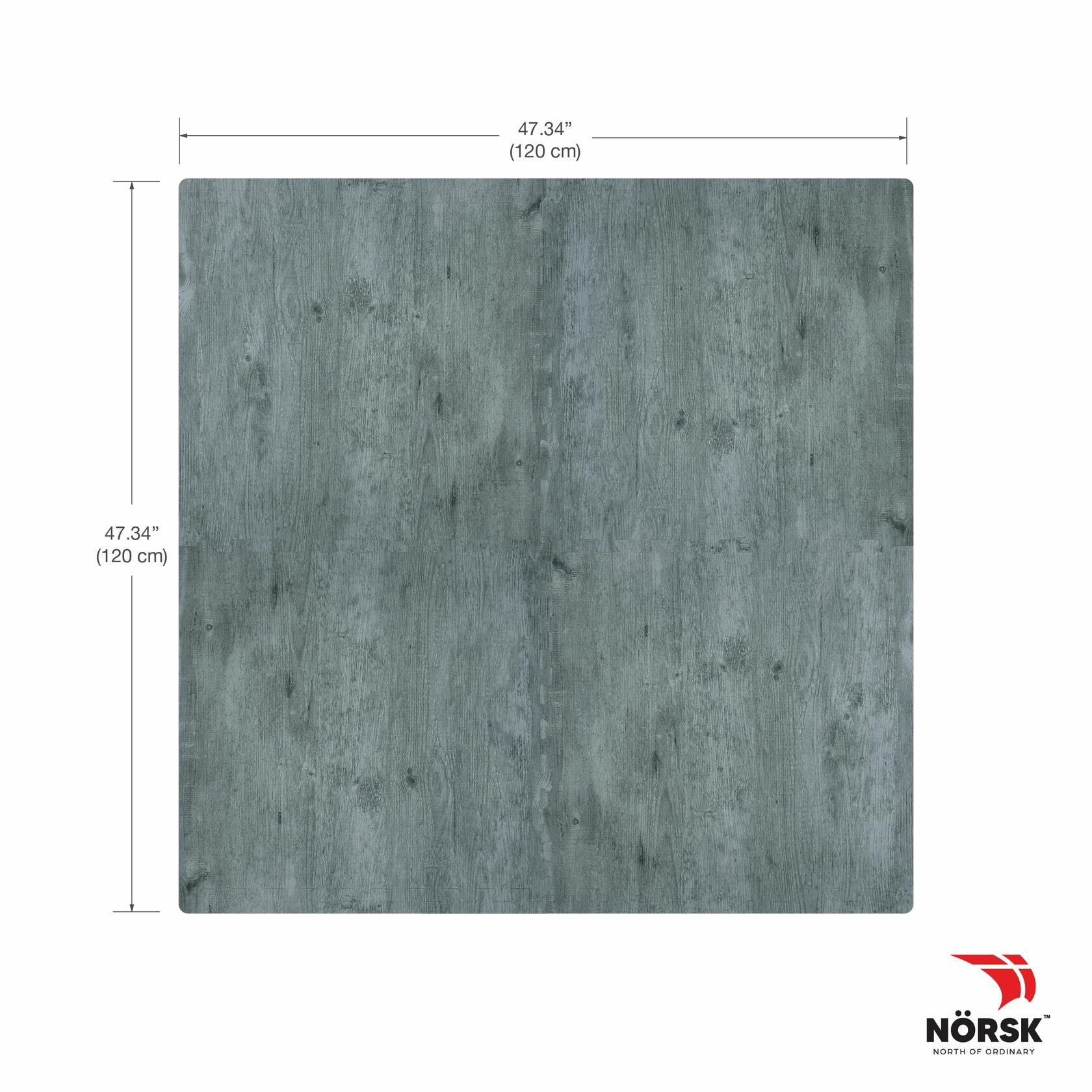 Décor by NÖRSK Reversible Interlocking Faux Wood Foam Floor Tiles, 24 X 24 X .47", 4-Pack, 16 Square Feet, Driftwood/Black