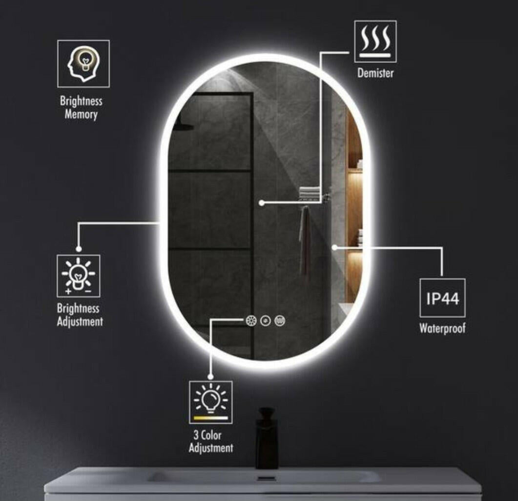 KINWELL24 in. W x 36 in. H Oval Frameless Wall Mount LED Light Bathroom Vanity