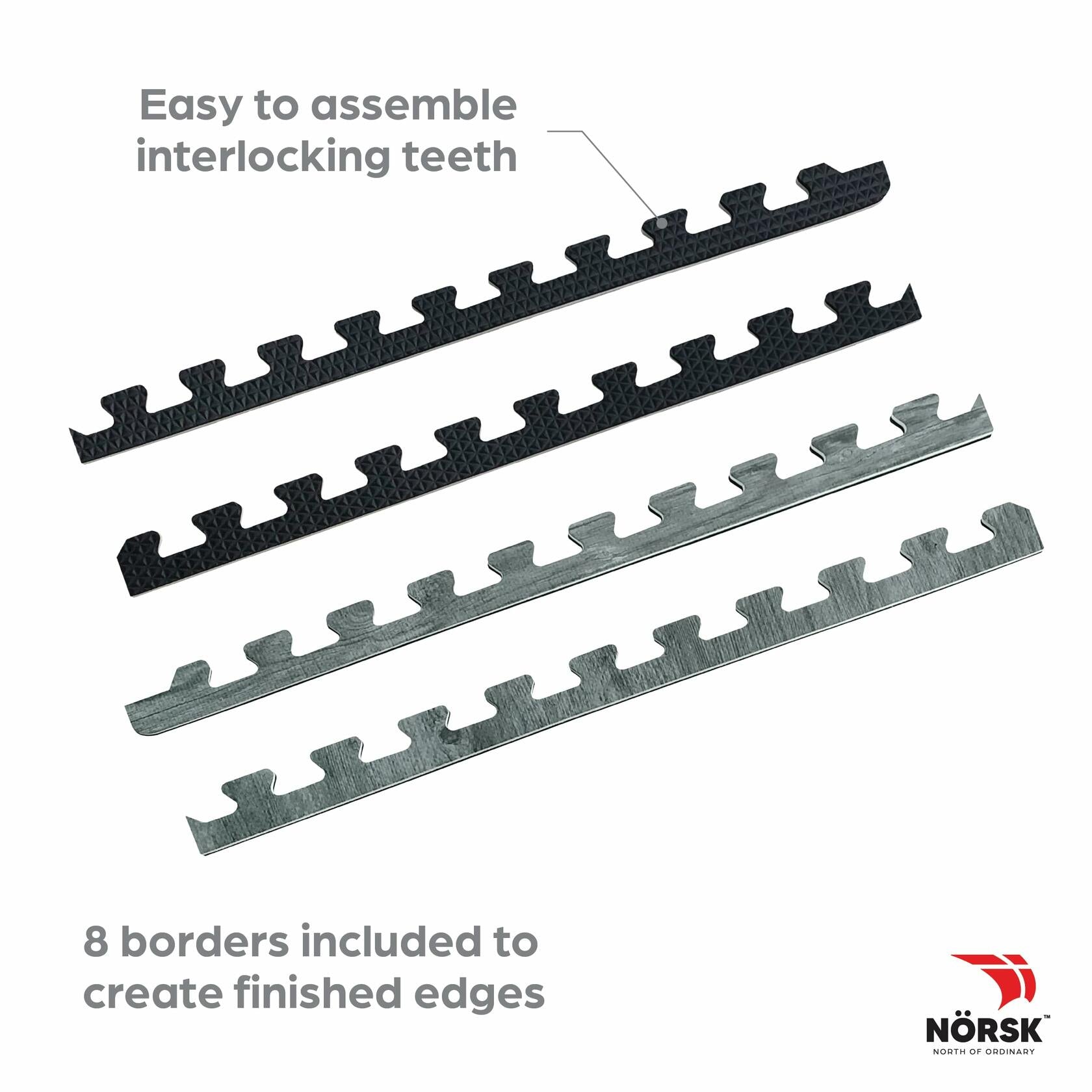 Décor by NÖRSK Reversible Interlocking Faux Wood Foam Floor Tiles, 24 X 24 X .47", 4-Pack, 16 Square Feet, Driftwood/Black