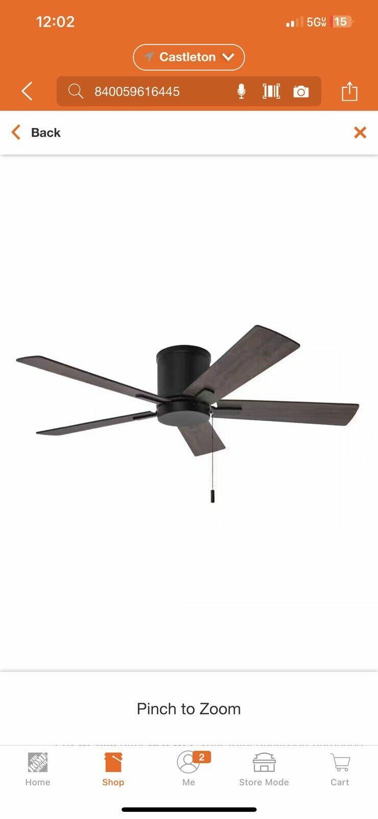 Hampton Bay Grantway 48 in. Indoor/Covered Outdoor Matte Black Ceiling Fan New