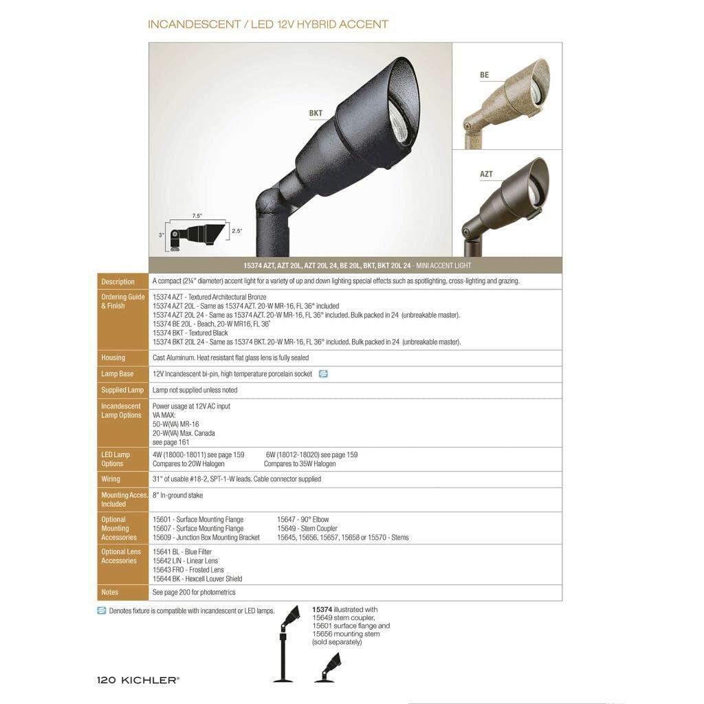 Kichler 7.5" Outdoor Accent Light in Textured Architectural Bronze, 12V LED