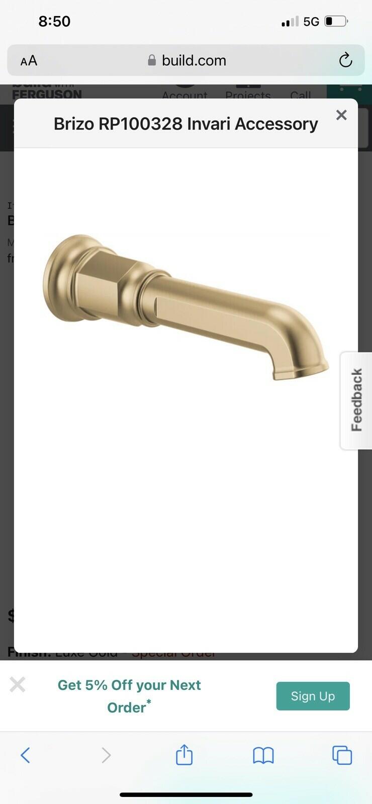 Brizo RP100328GL Invari 9" Tub Spout Luxe Gold