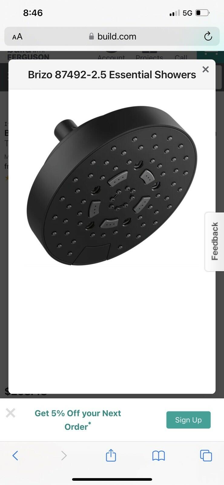 Brizo 87492-BL Essential 1.75 GPM Multi Function Shower Head
