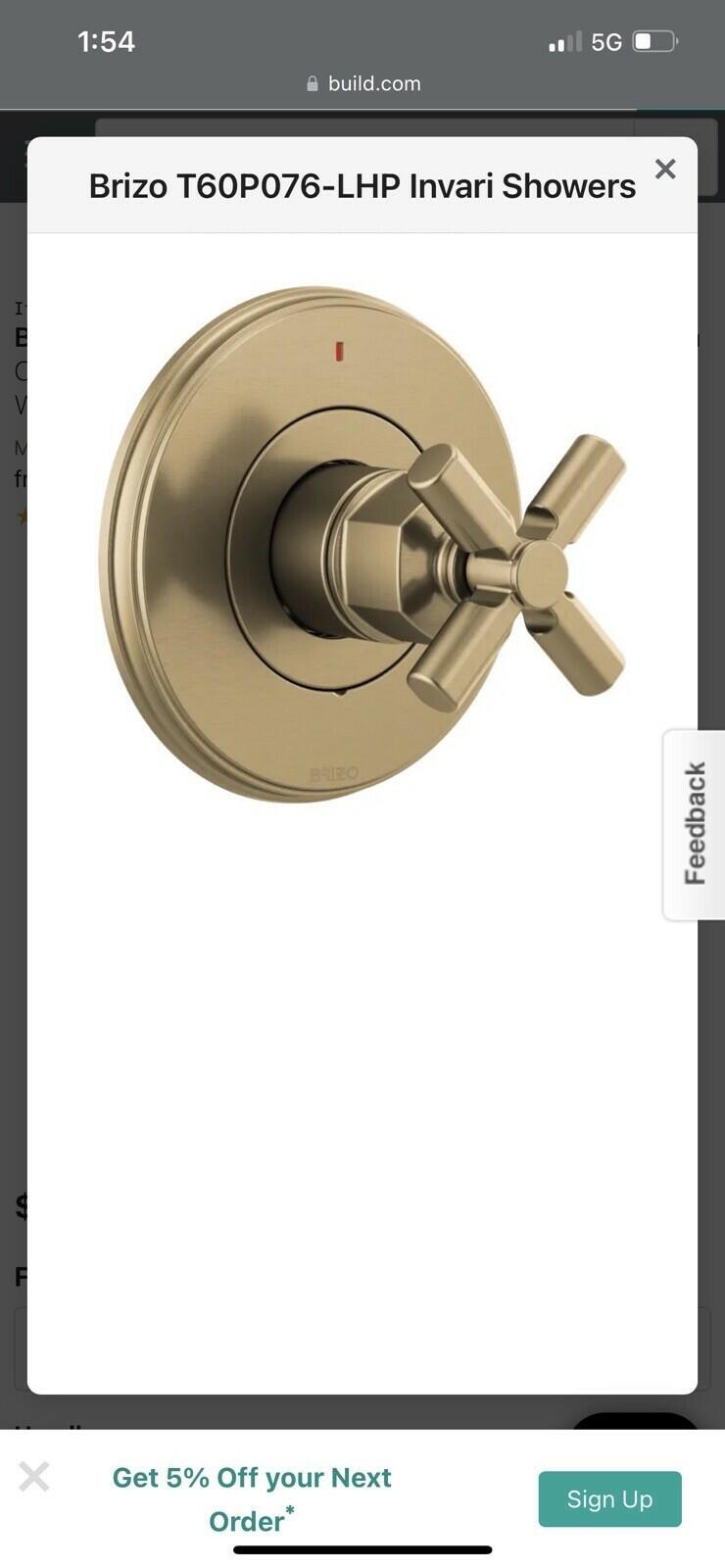 Brizo T60P076-GLLHP Invari Pressure Balanced Valve Trim Only Less Handle Gold
