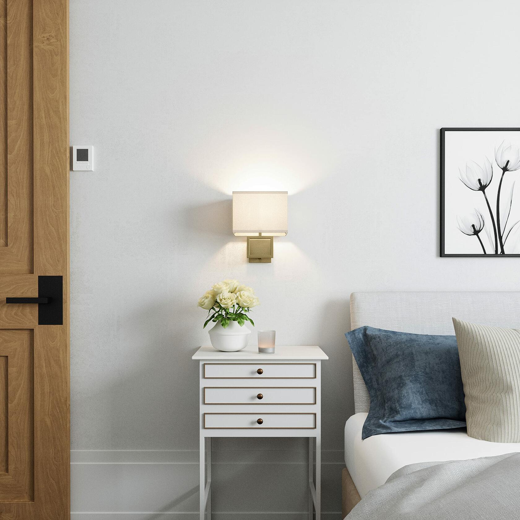 Brio Lighting Pressley Designer Wall Sconce with White Fabric Shade Available in