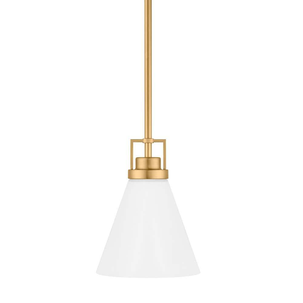 Home Decorators Collection Clermont 1-Light Satin Brass Shaded Pendant Light