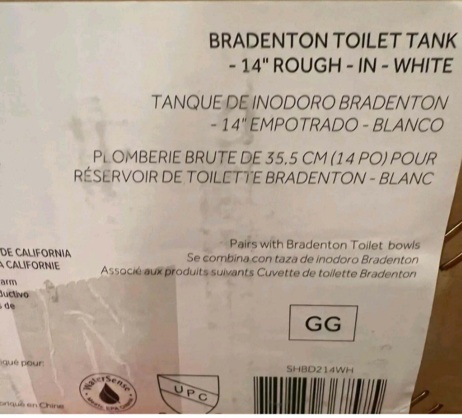 Signature Hardware SHBD214WH Replacement Bradenton 14" Rough-In Toilet Tank,Lid