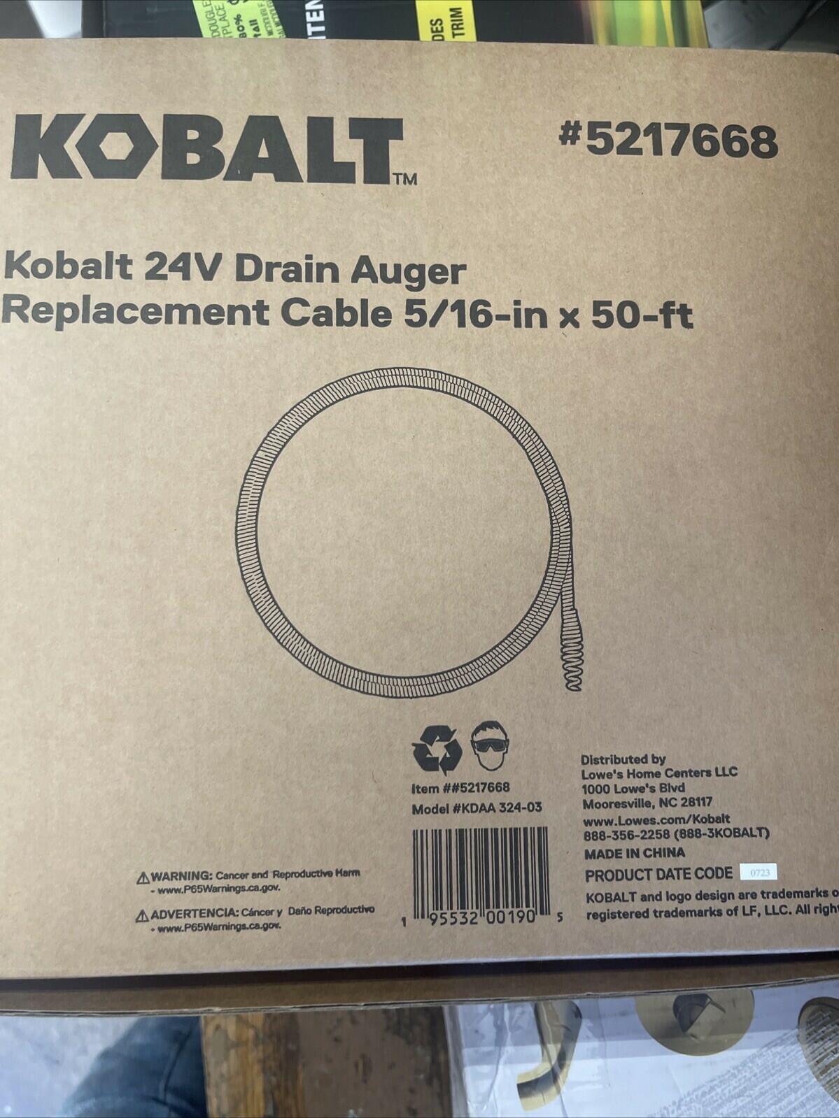 Kobalt 24V Drain Auger Replacement Cable 5/16” Inch X 50’ Feet 5217668 Lowes
