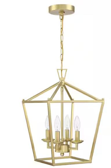 Hukoro Alfa 12 in. 4-Light Caged Pendant Light with Soft Gold Finish