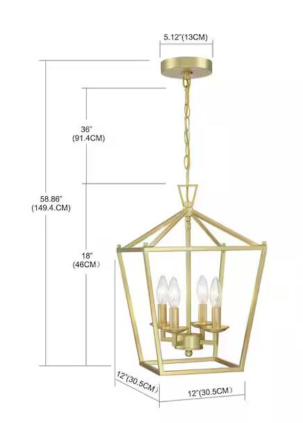 Hukoro Alfa 12 in. 4-Light Caged Pendant Light with Soft Gold Finish