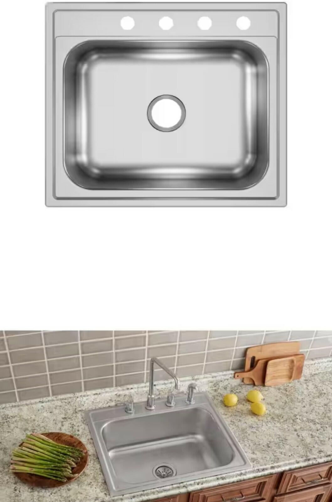 Elkay Pergola 25 in. Drop in Single Bowl 20 Gauge Stainless Steel Kitchen Sink