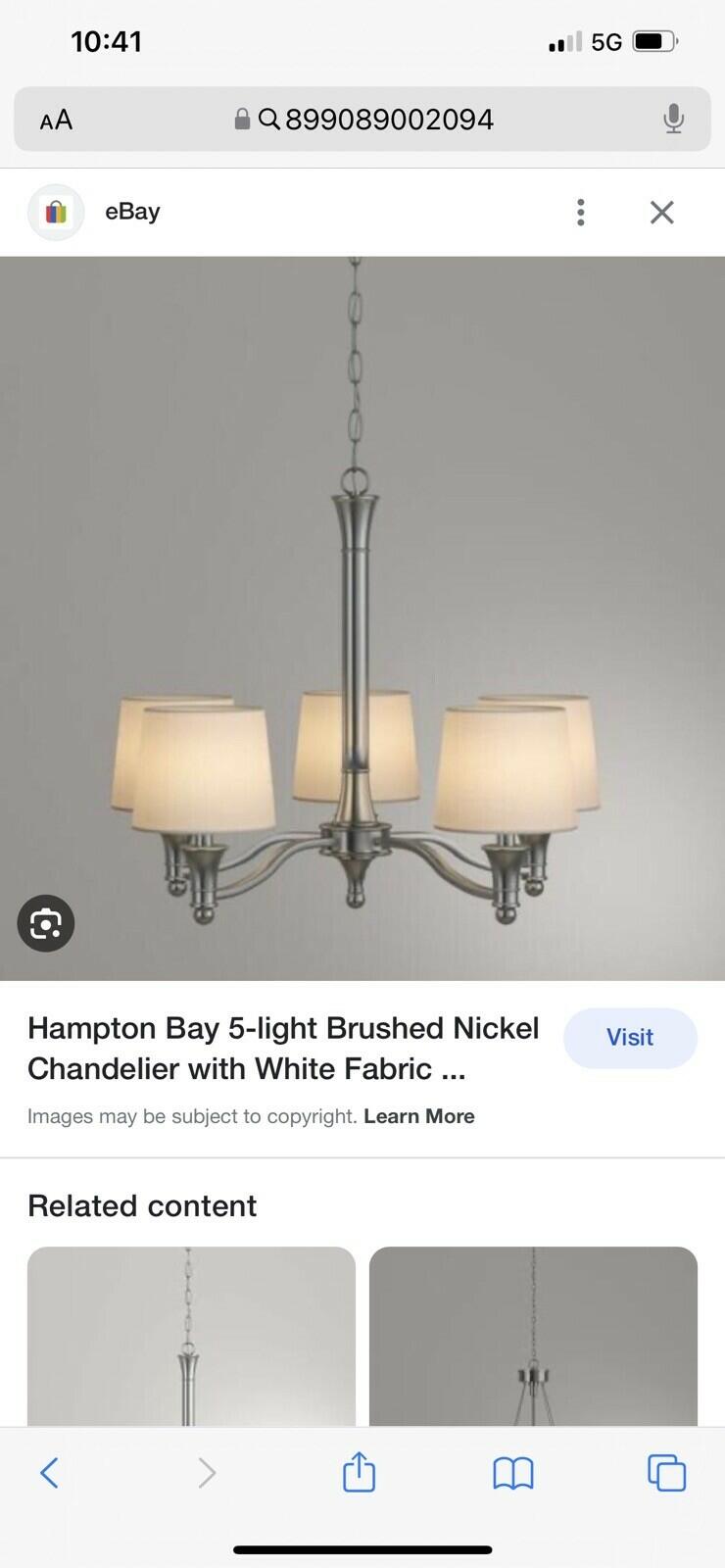 Hampton Bay 5-light Brushed Nickel Chandelier with White Fabric Shades
