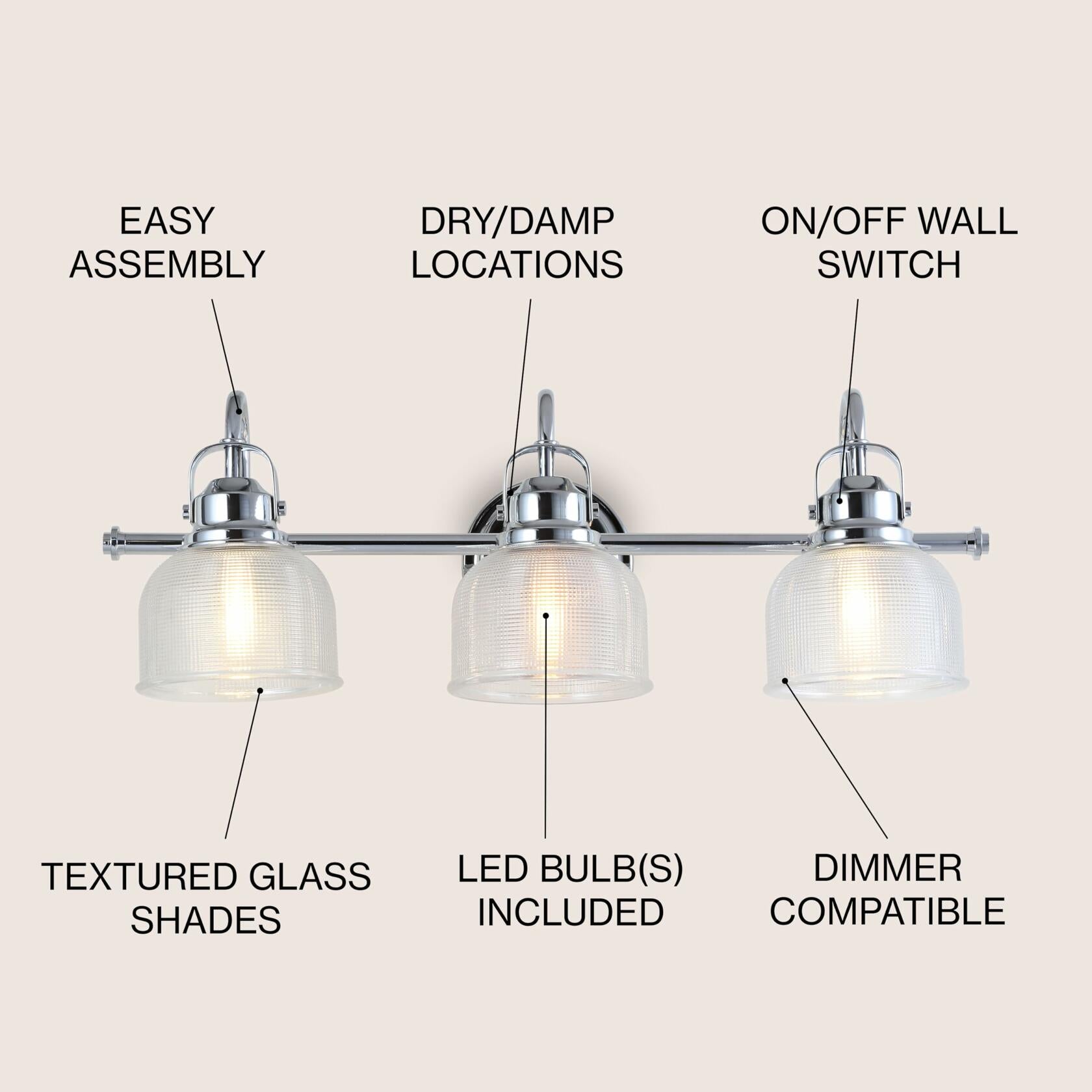 JONATHAN Y JYL7409A Virginia 25.25" Metal Glass LED Vanity Light 2700K LED 4W